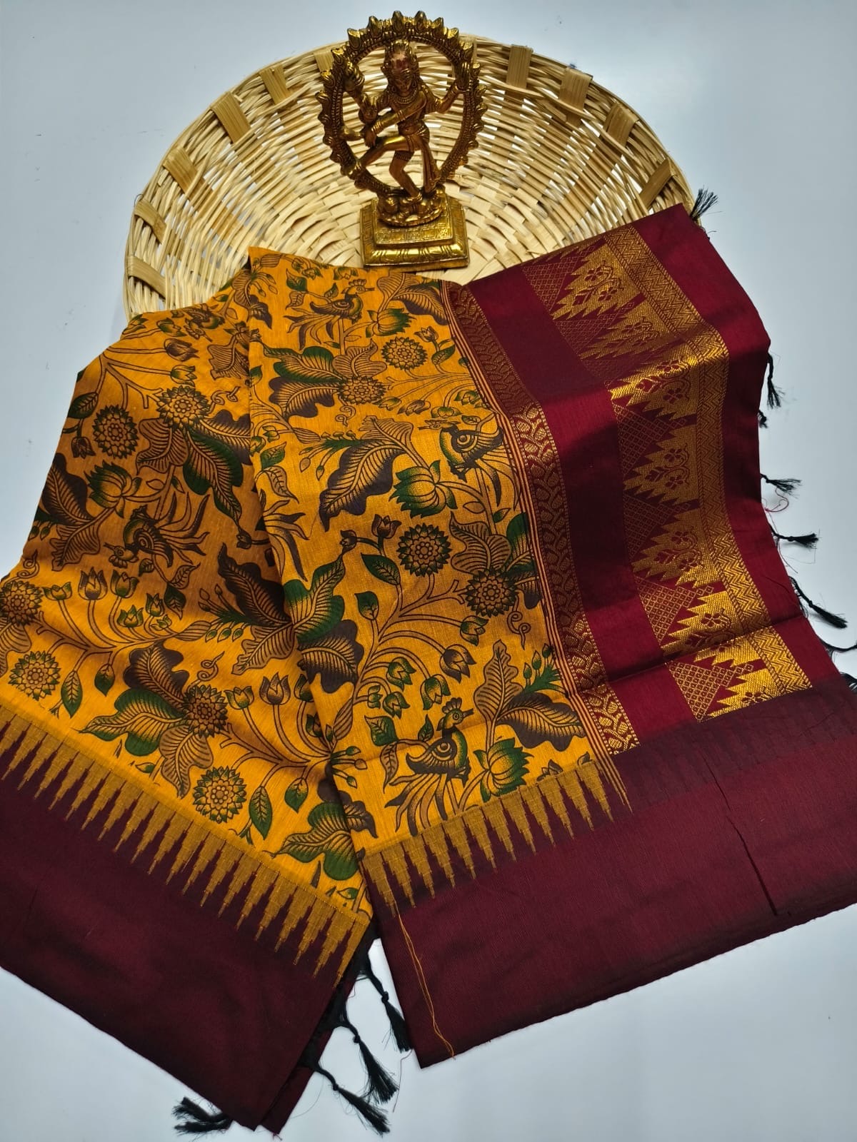Premium silk cotton saree with kalamkari prints