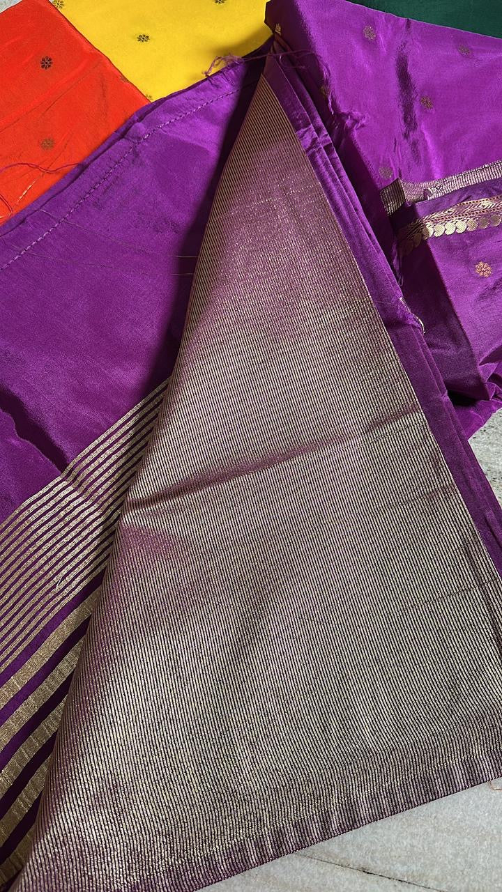 Premium semi crape Banarasi silk saree with small buttis and border