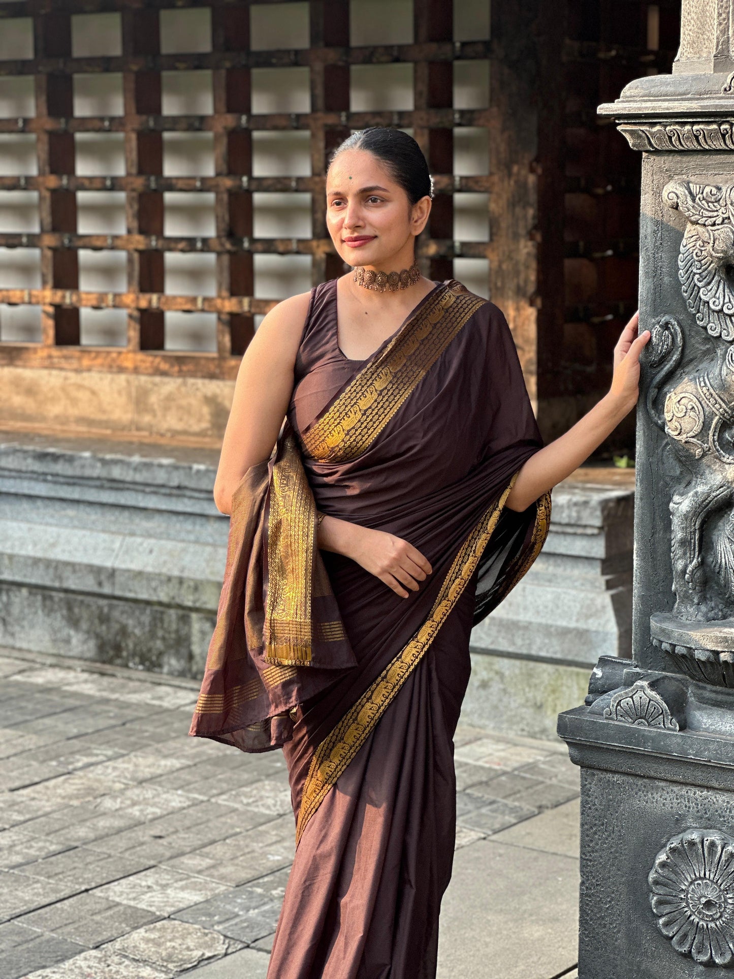 Beautiful semi Mysore silk saree with elephant weaving border