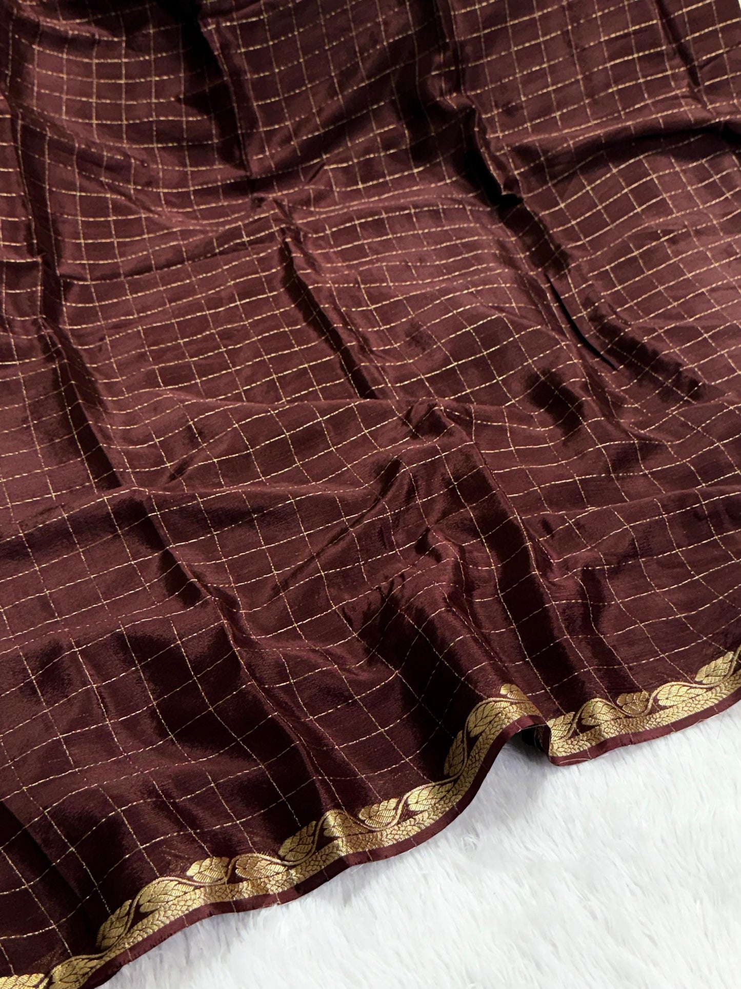 Pure viscous chinon silk with zari checks