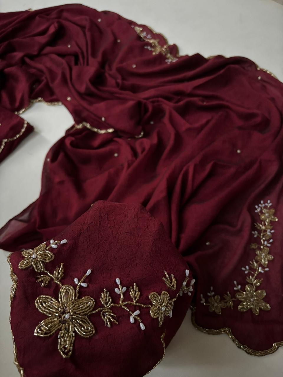 Soft crush rangoli saree with beautiful handwork on border and pallu