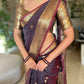 Beautiful semi katan Banarasi silk saree with buttis all over and zari pallu and blouse
