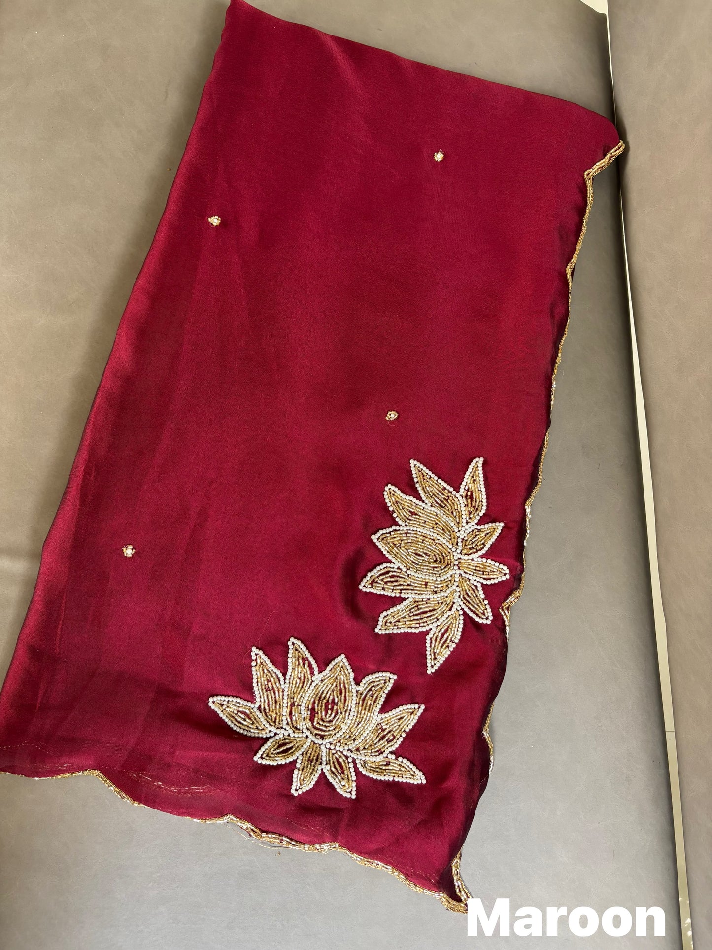 Soft crush rangoli saree with beautiful lotus handwork on pallu