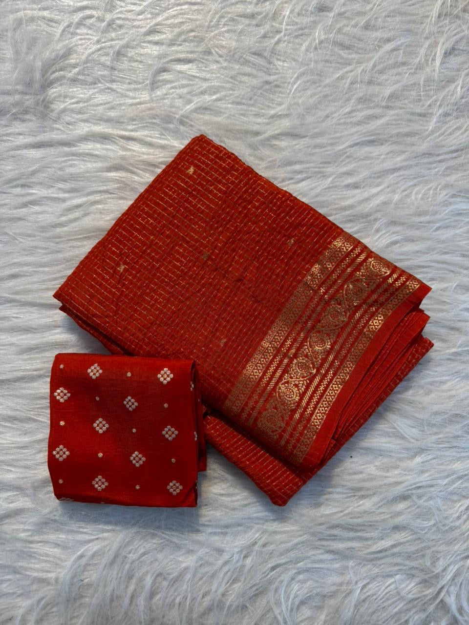 Beautiful russian viscous silk saree with checks