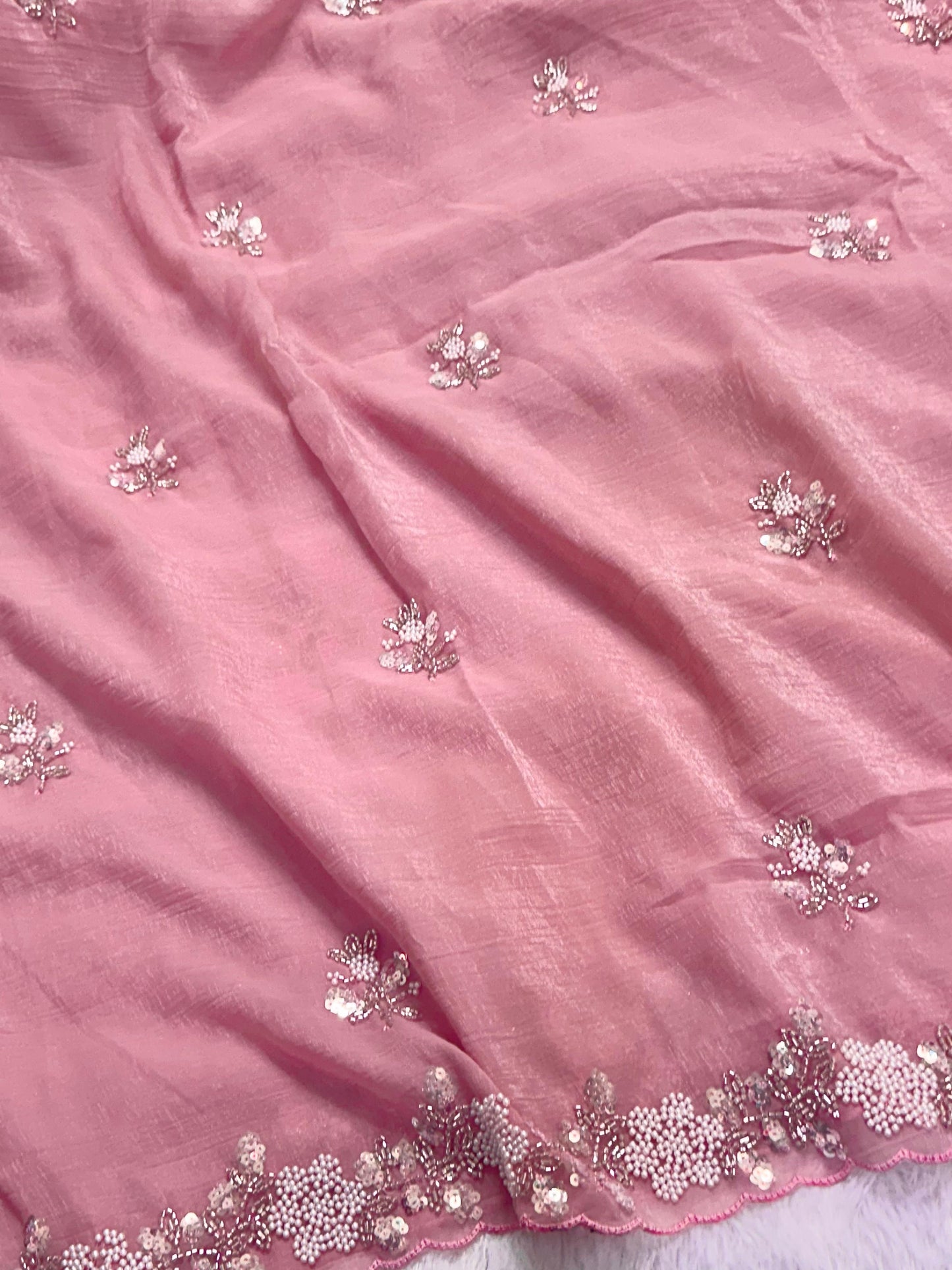 Soft crush tissue saree - pastel pink