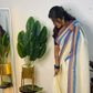Pure and authentic soft mul cotton saree with purple and blue zari border