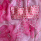 Beautiful semi organza saree with floral digital prints with cutdana beads work
