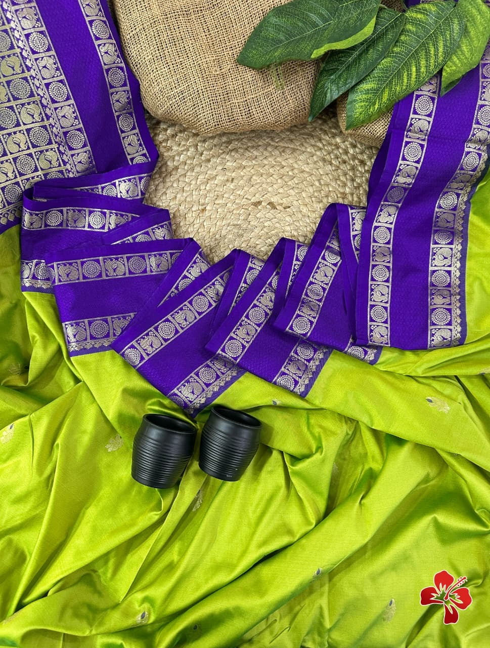 Beautiful semi kanjivaram soft silk saree - green purple