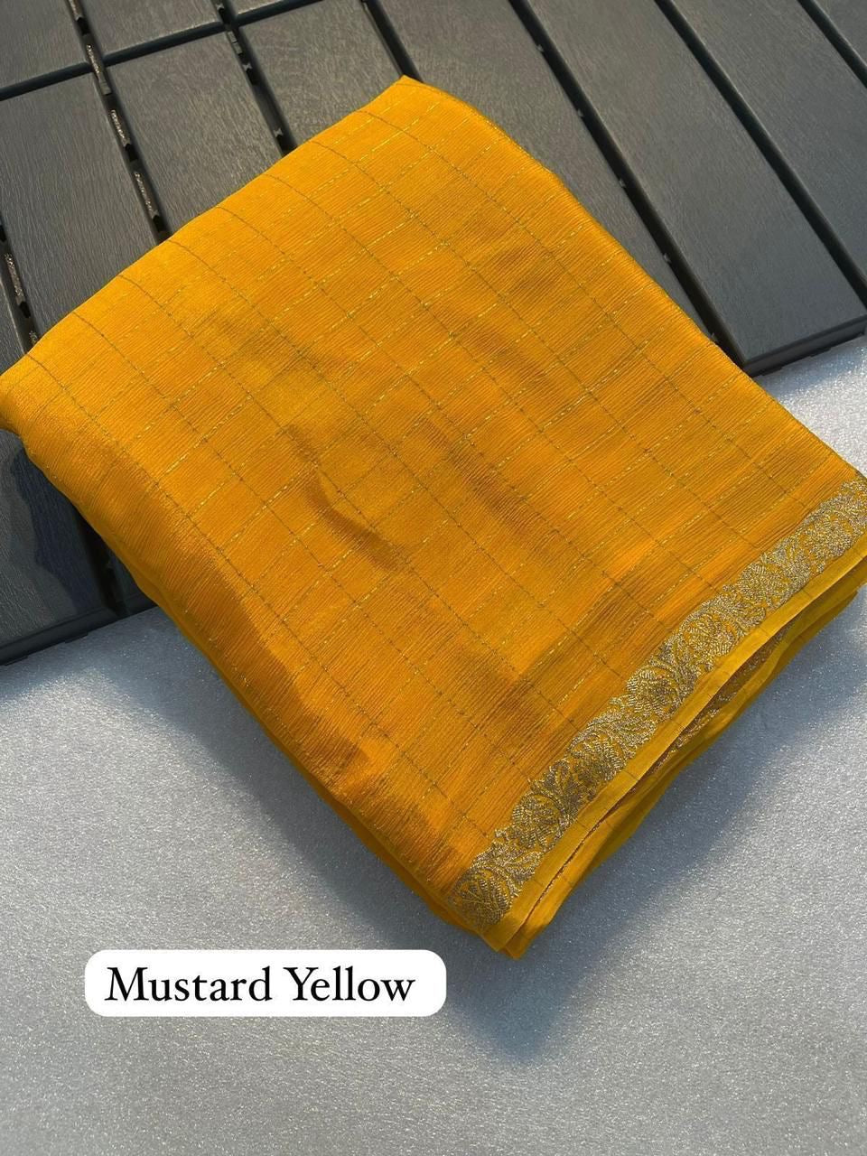 Soft Viscous chinon silk checks saree