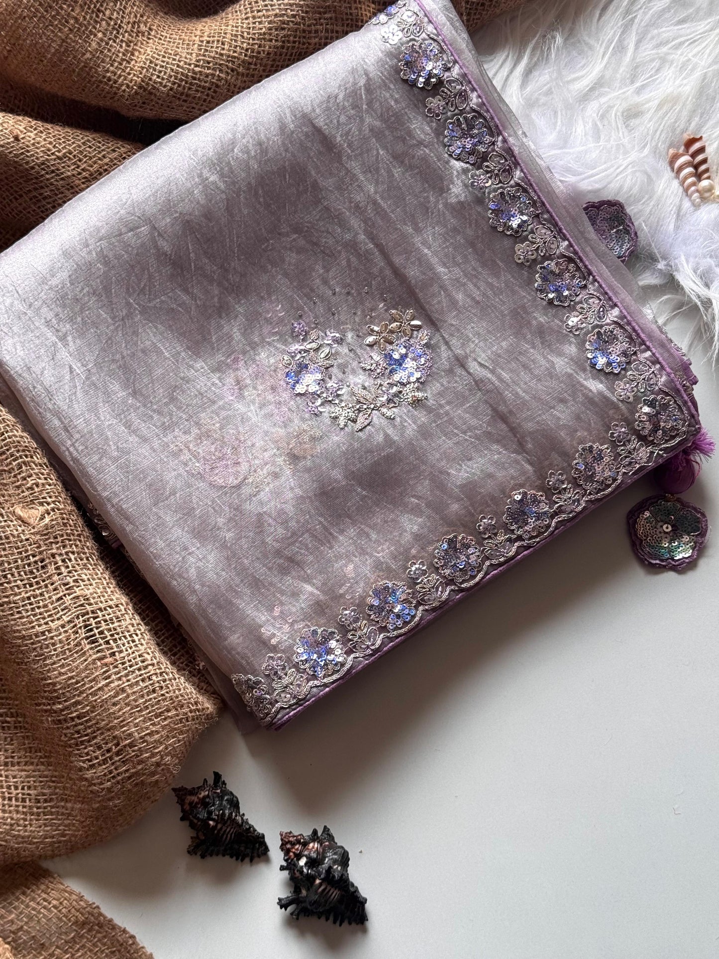 Premium organza saree with multi color sequins work