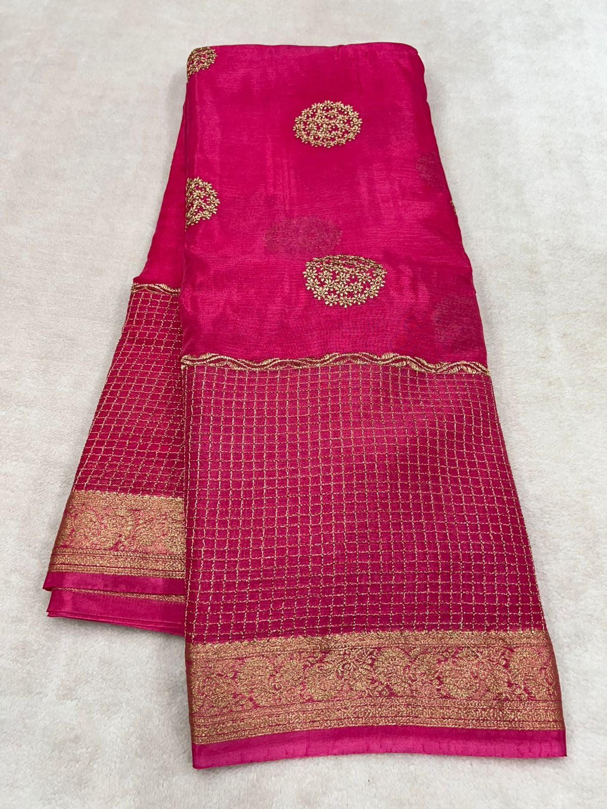 Diwali collections! Pure chinon silk saree with daman work!