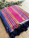 Pure and authentic mul cotton saree with broad kanchi weaved border - blue pink