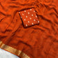Soft viscous crushed chinon saree with blouse piece