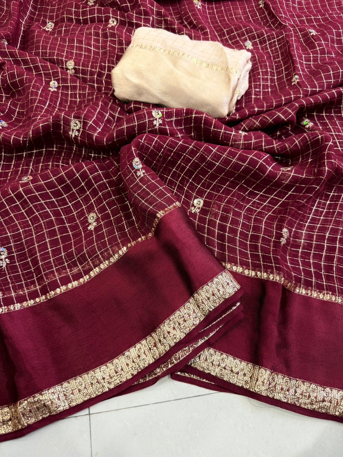 Beautiful viscose georgette saree with sequins butti