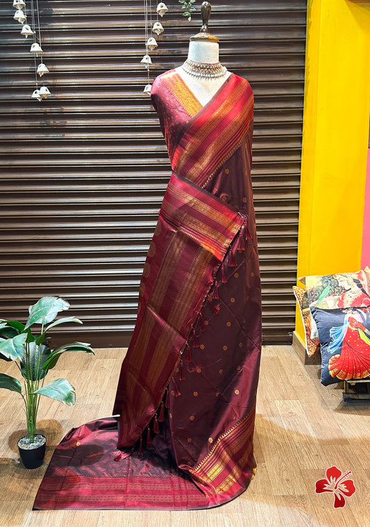 Soft semi silk saree with chakra buttis - maroon