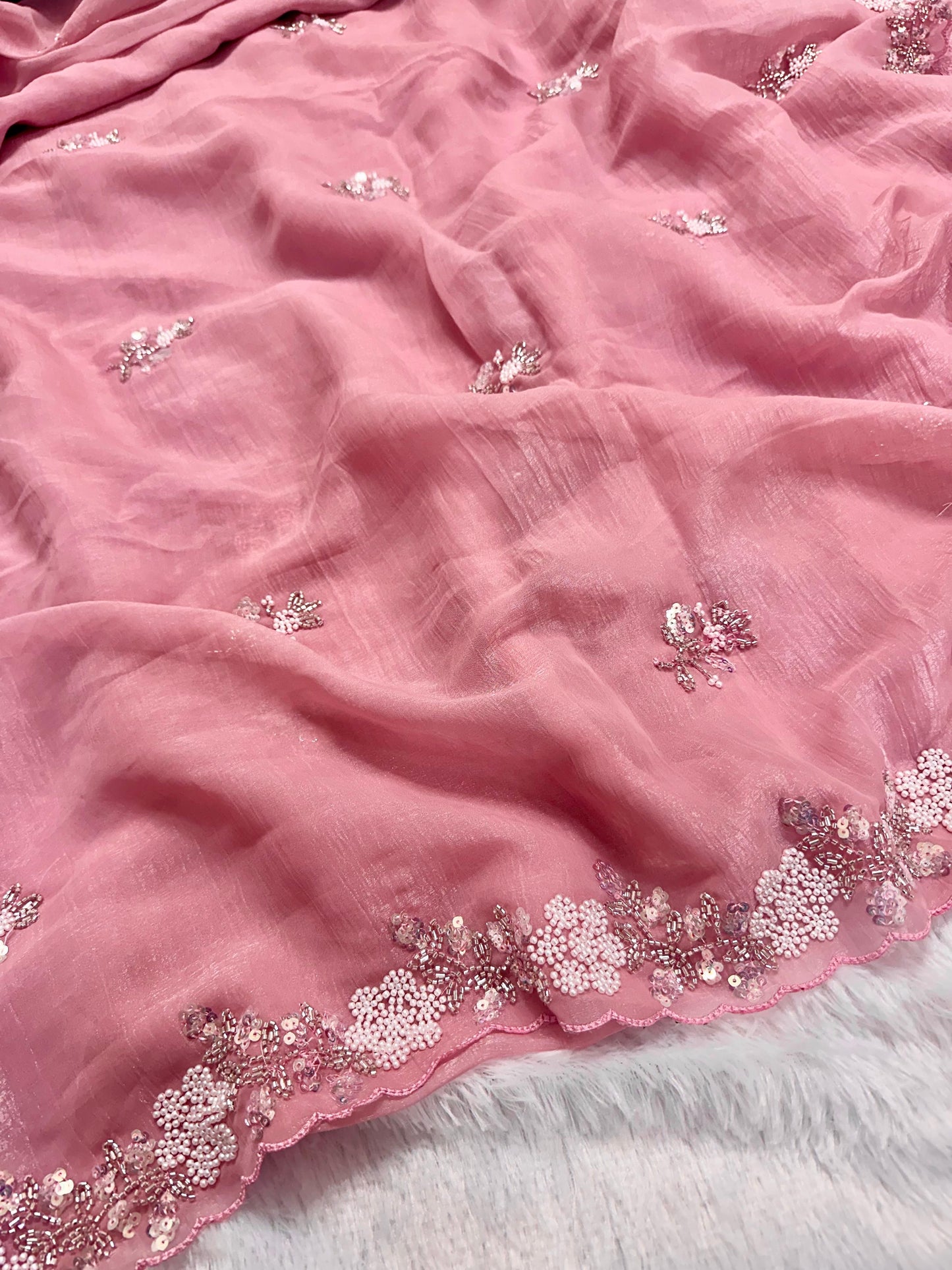 Soft crush tissue saree - pastel pink