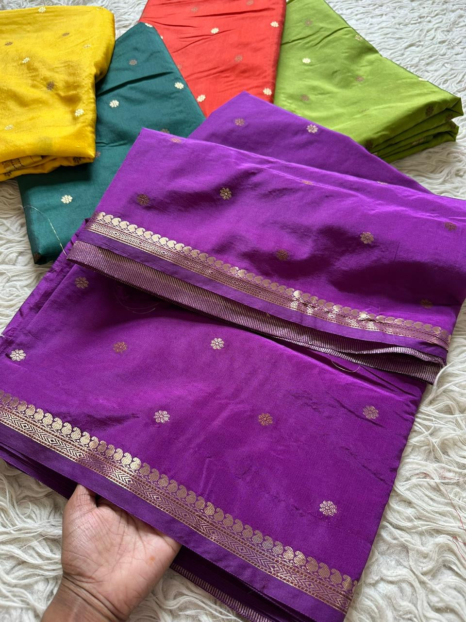 Premium semi crape Banarasi silk saree with small buttis and border