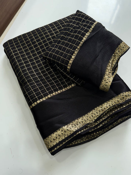 Beautiful viscous georgette saree with checks body and running blouse