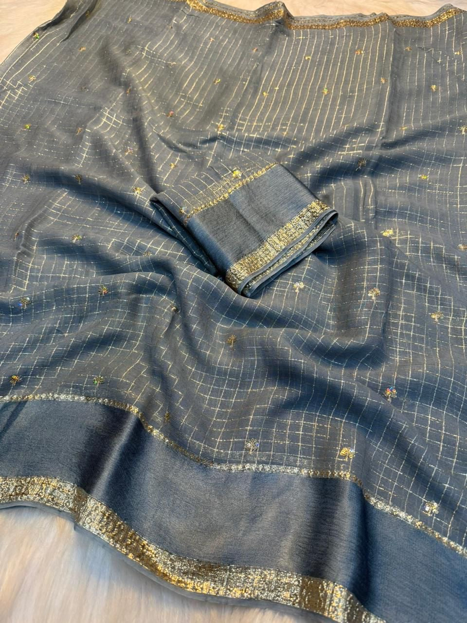 Beautiful viscose georgette saree with sequins butti