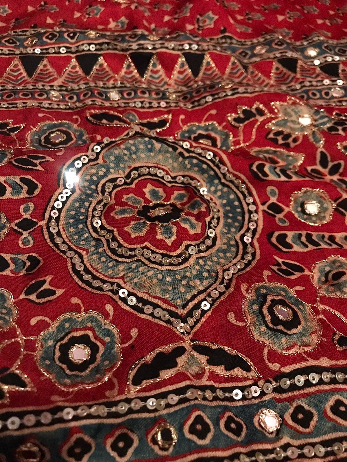 Pure Handblock ajrakh print mirror work modal silk saree (Prebooking 35 days)