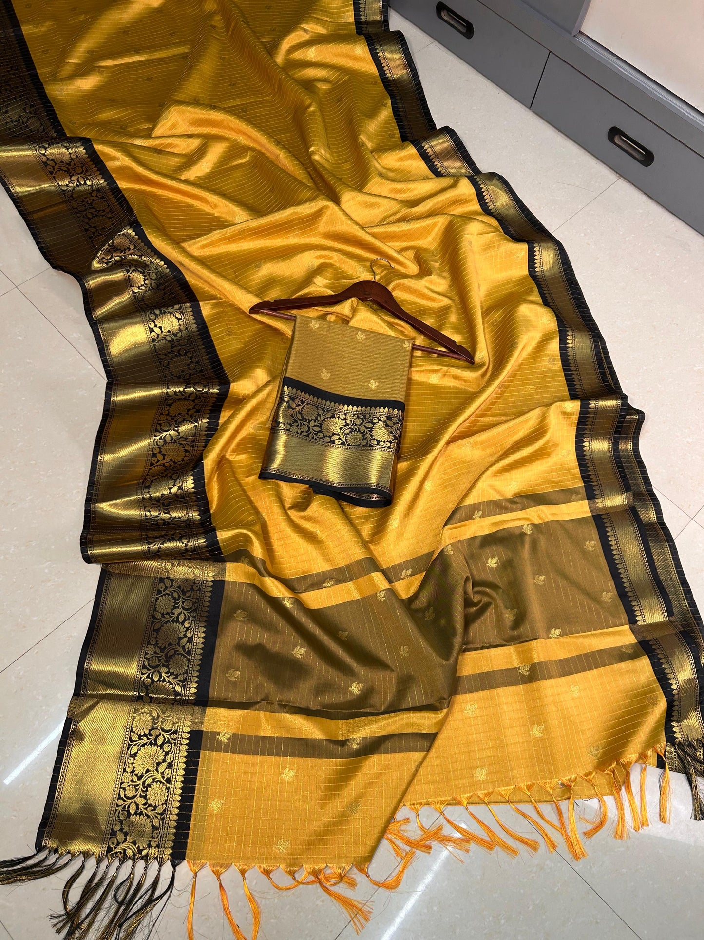 Beautiful semi katan Banarasi silk saree with contrast border