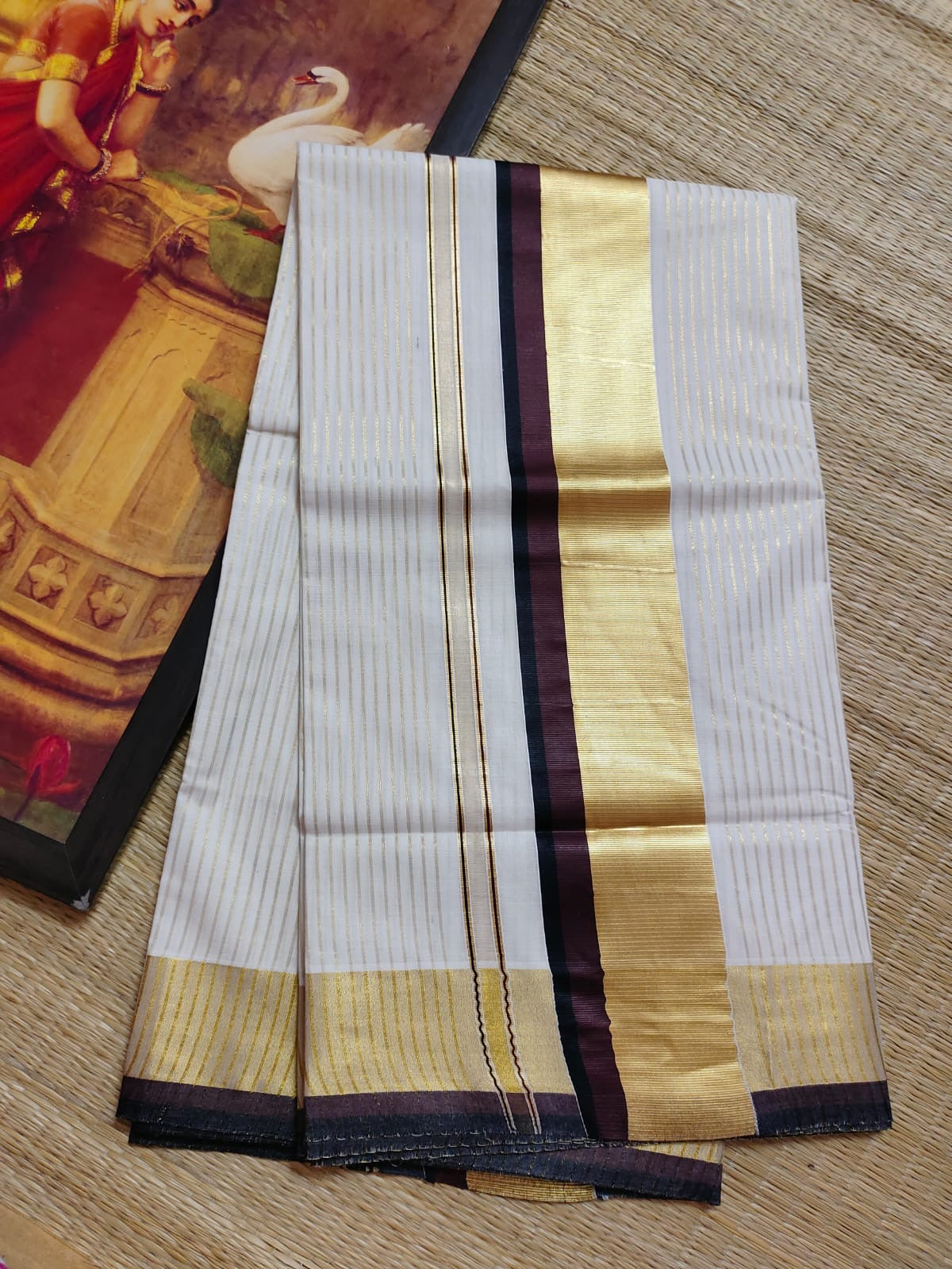 Kerala cotton Zari striped saree