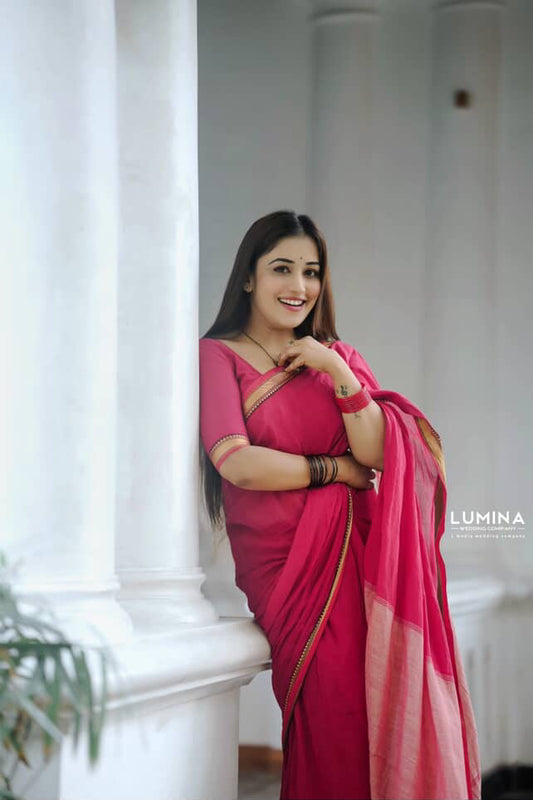 Beautiful Soft Narayanpet saree - Rani pink