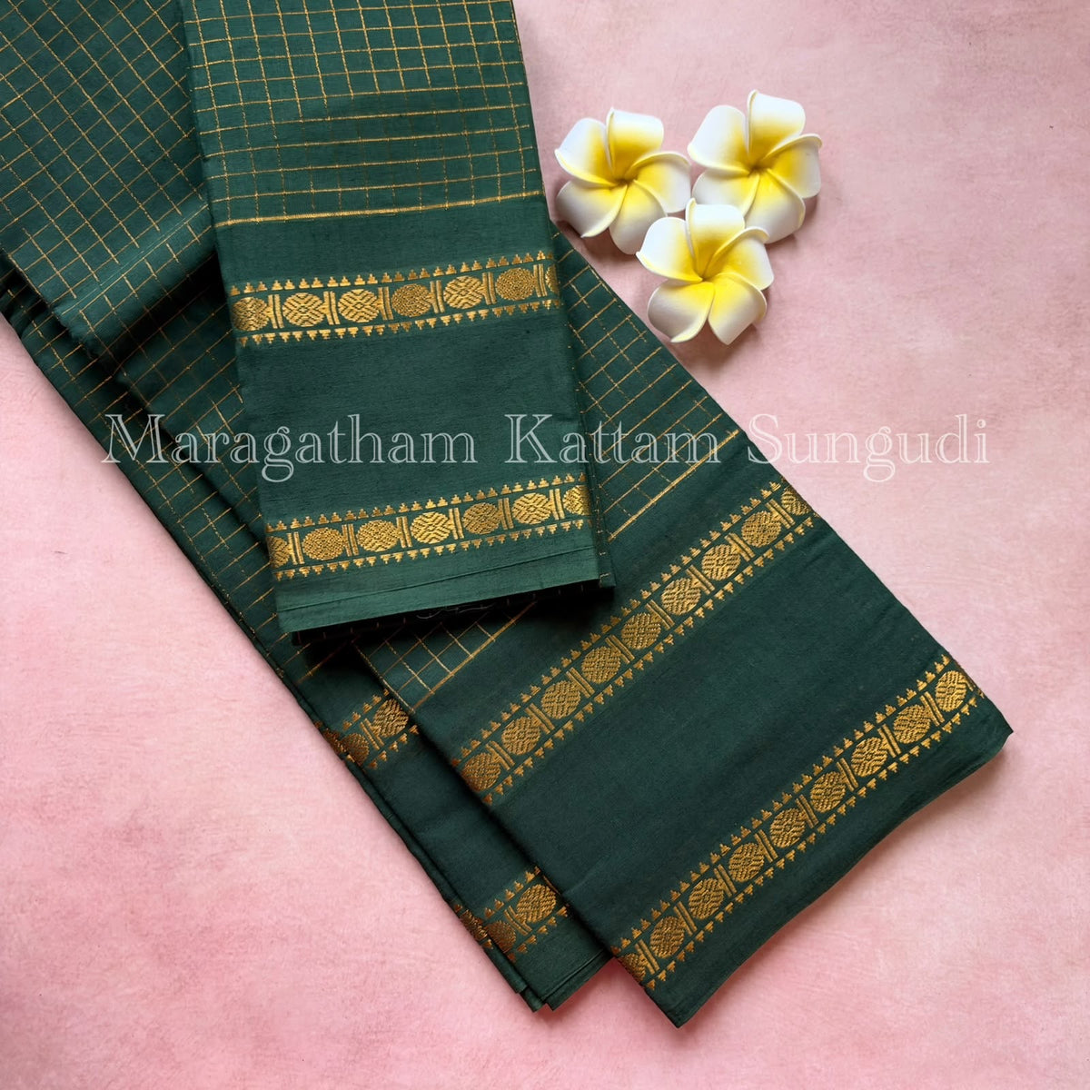 Premium pure sungudi cotton saree with checks and double rudraksham border
