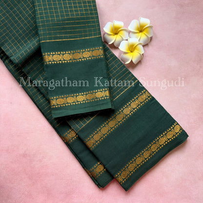 Premium pure sungudi cotton saree with checks and double rudraksham border