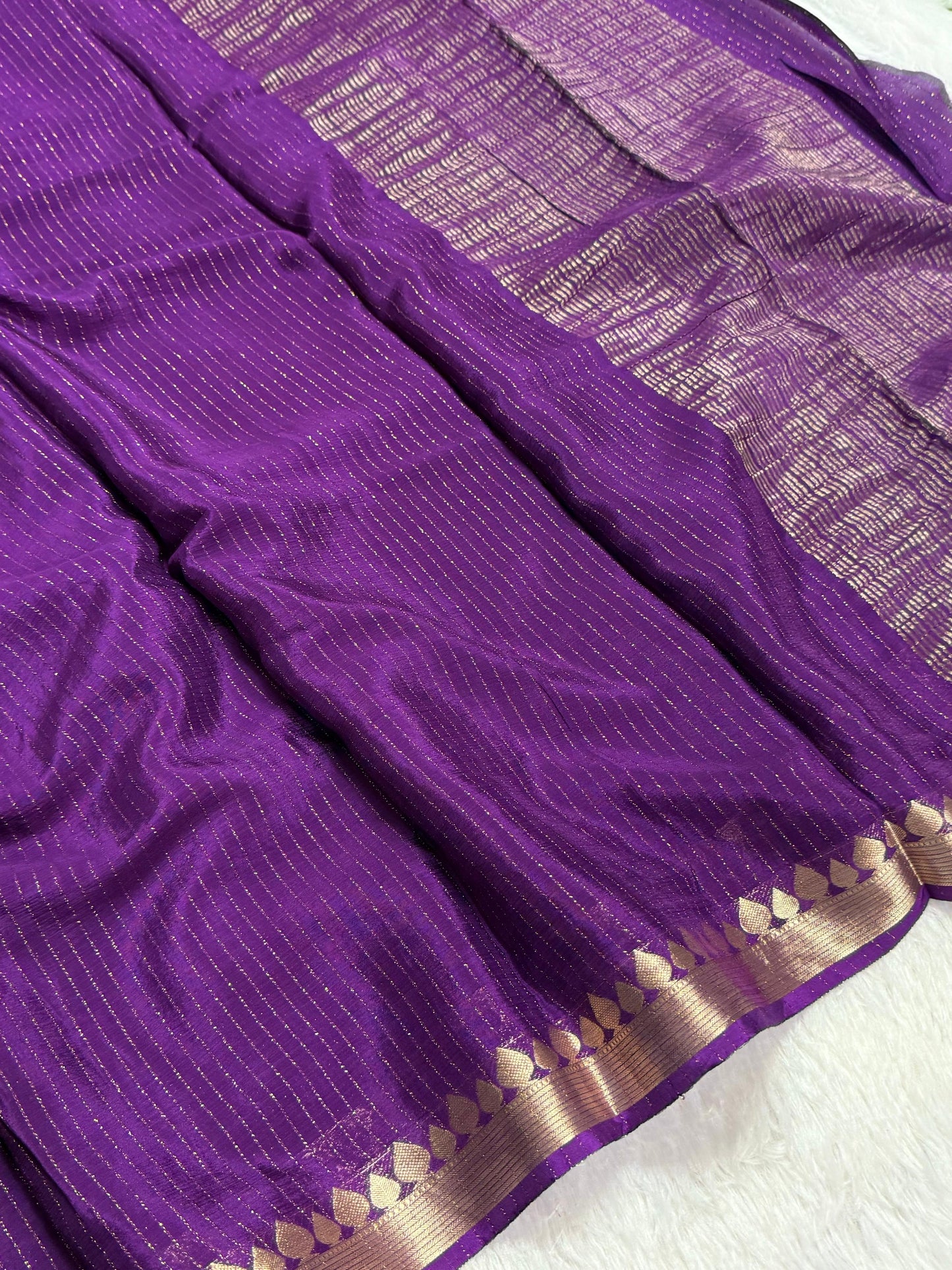 Premium viscous crushed chinon silk with lurex zari lines - 2