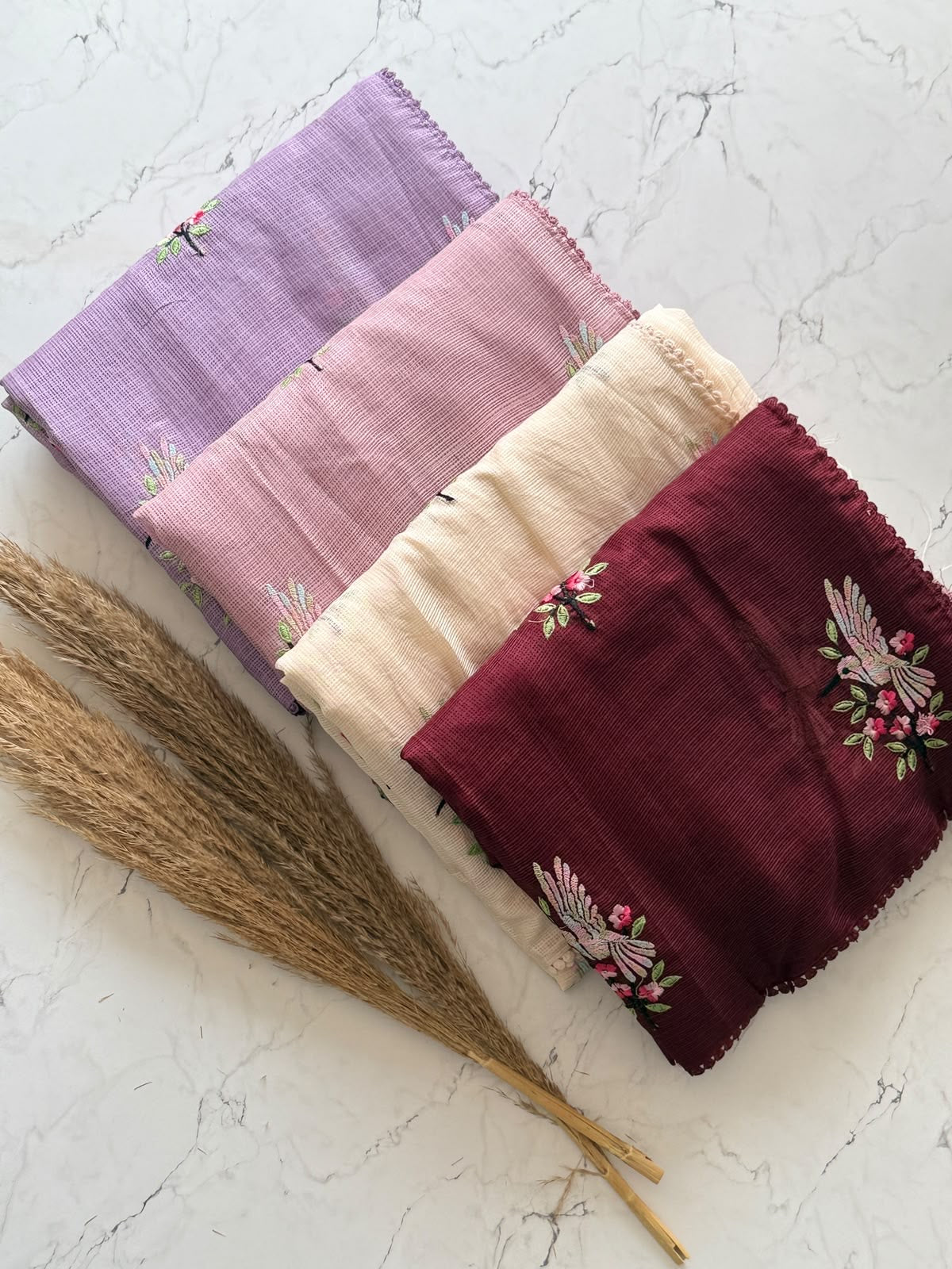 Premium kota doriya saree with multicolor thread embroidery and lace border