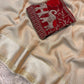 Beautiful viscous georgette checks saree in beige and red elephant blouse