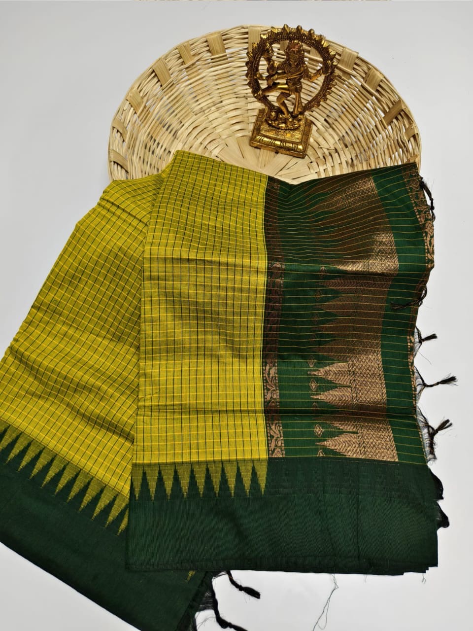 Gorgeous checked silk cotton sarees with solid temple border