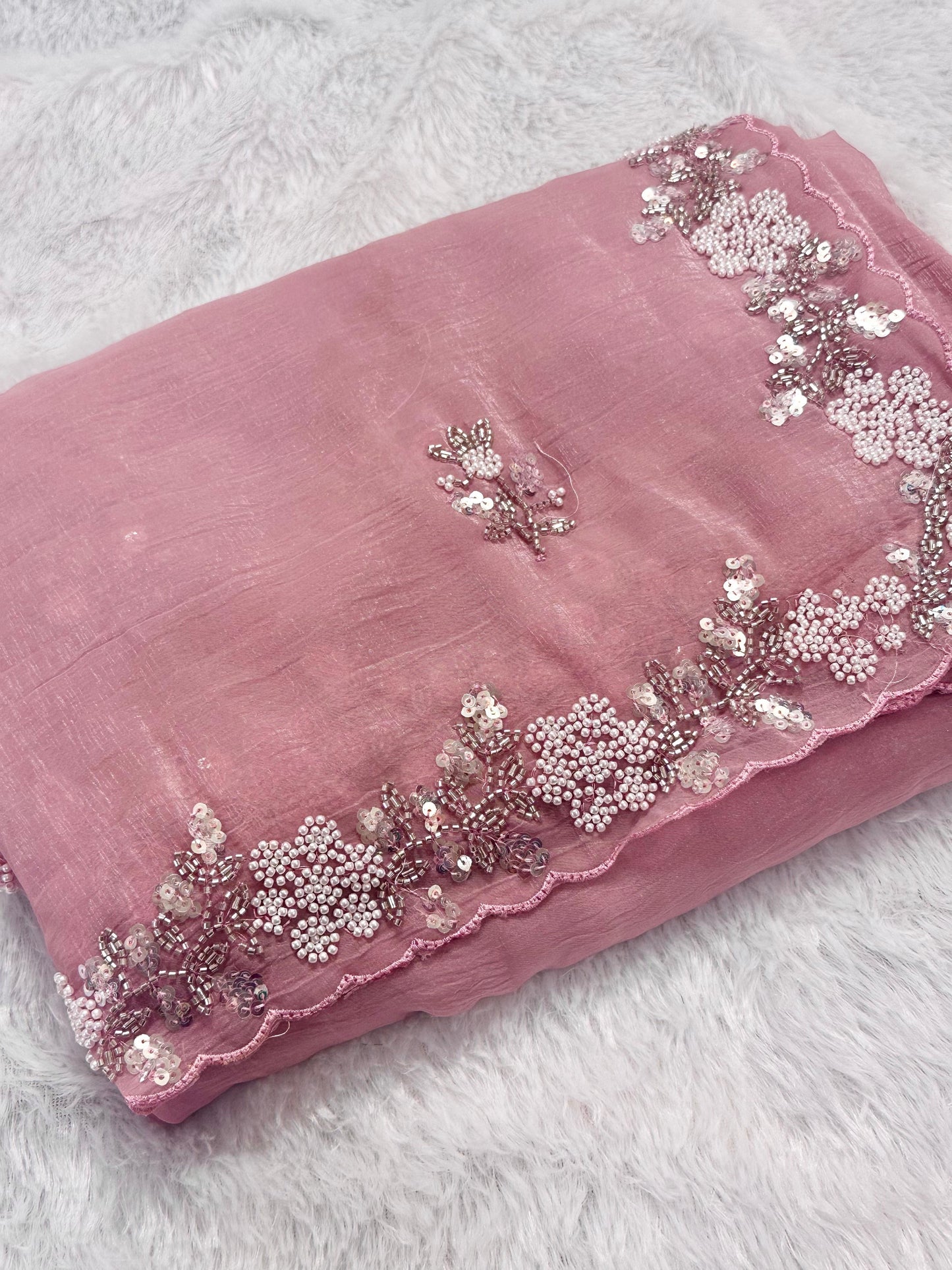 Soft crush tissue saree - pastel pink