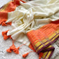 Premium pure mul cotton saree with orange and brown zari border