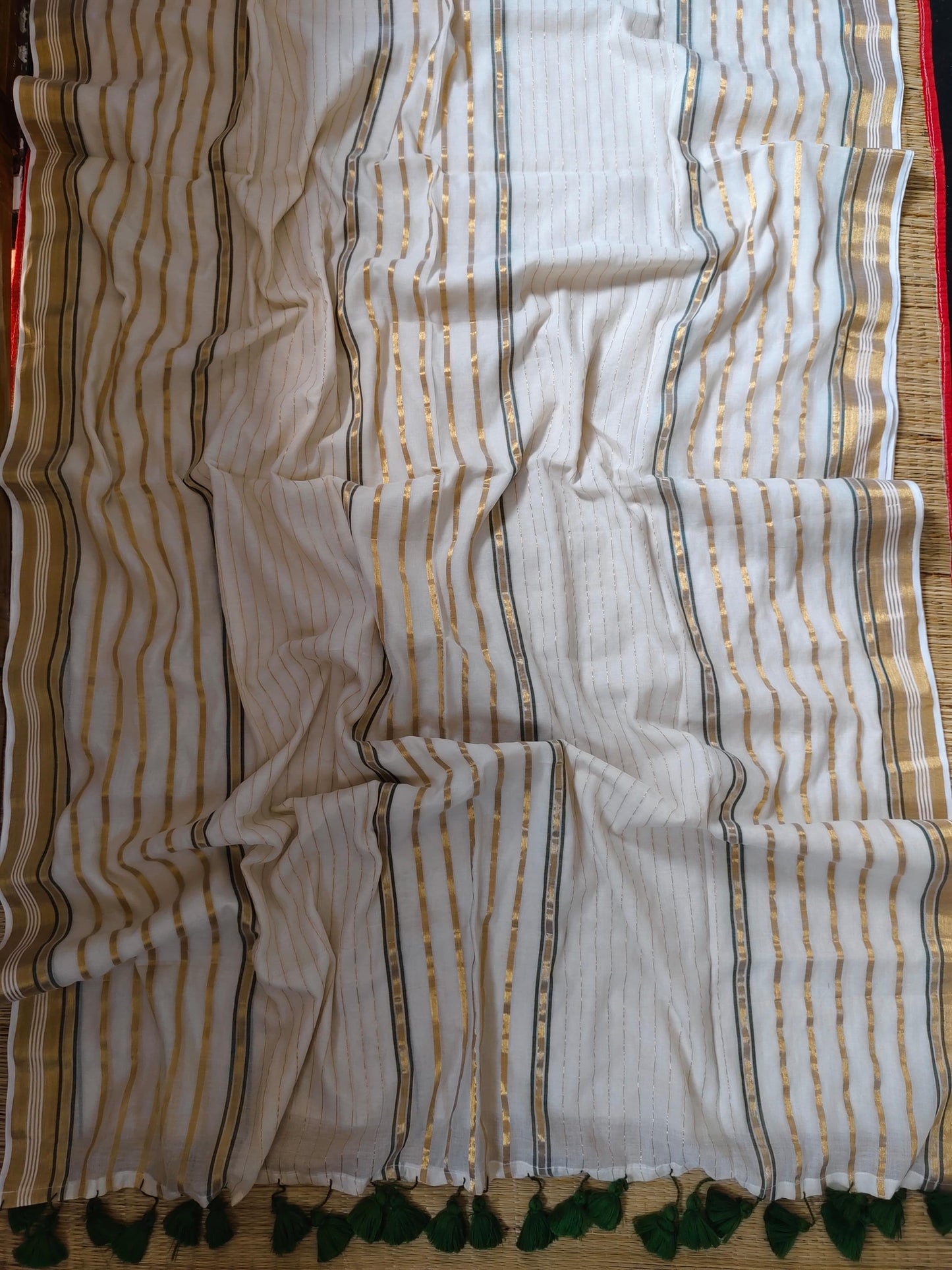 Pure and authentic mul cotton saree with zari stripes