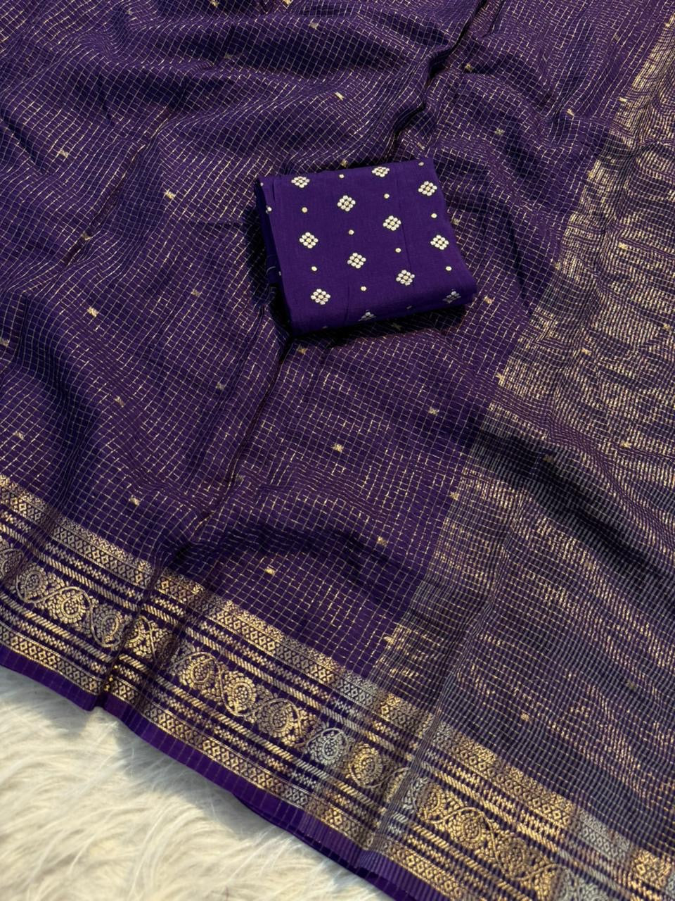 Beautiful russian viscous silk saree with checks