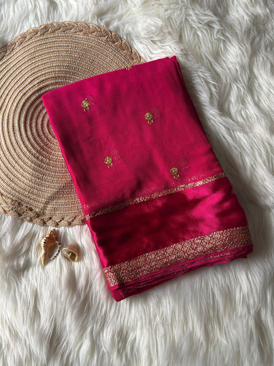 Pure georgette viscous saree with rich satin border and tiny flower buttas