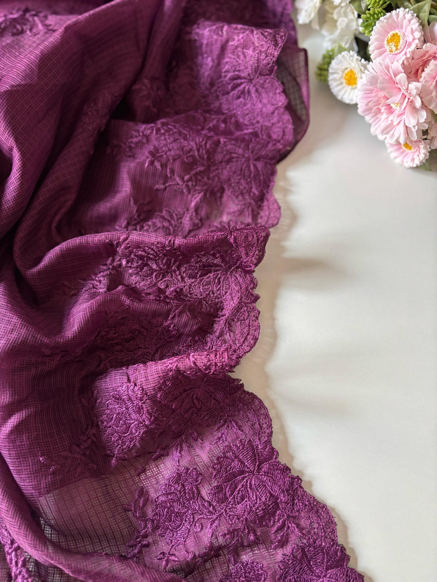 Premium Kota checks saree with embroidery
