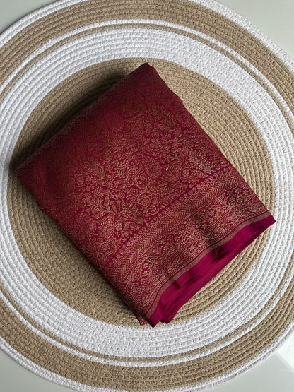 Pure khaddi handloom crepe chiffon antique brocade saree
