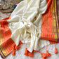 Premium pure mul cotton saree with orange and brown zari border