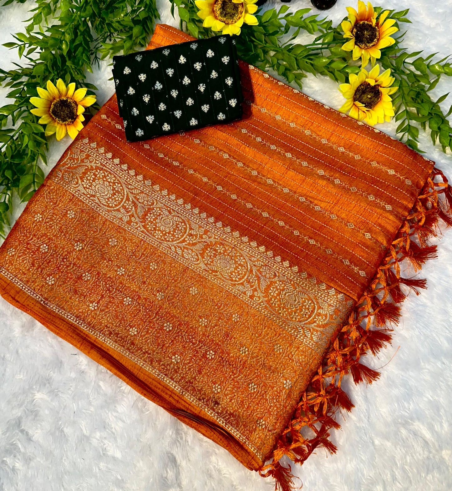 Beautiful semi dola silk sarees with zari lines