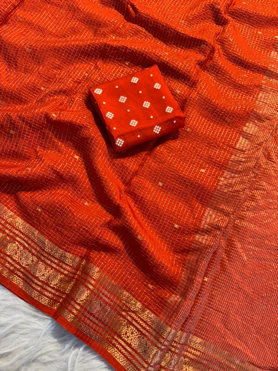 Beautiful russian viscous silk saree with checks