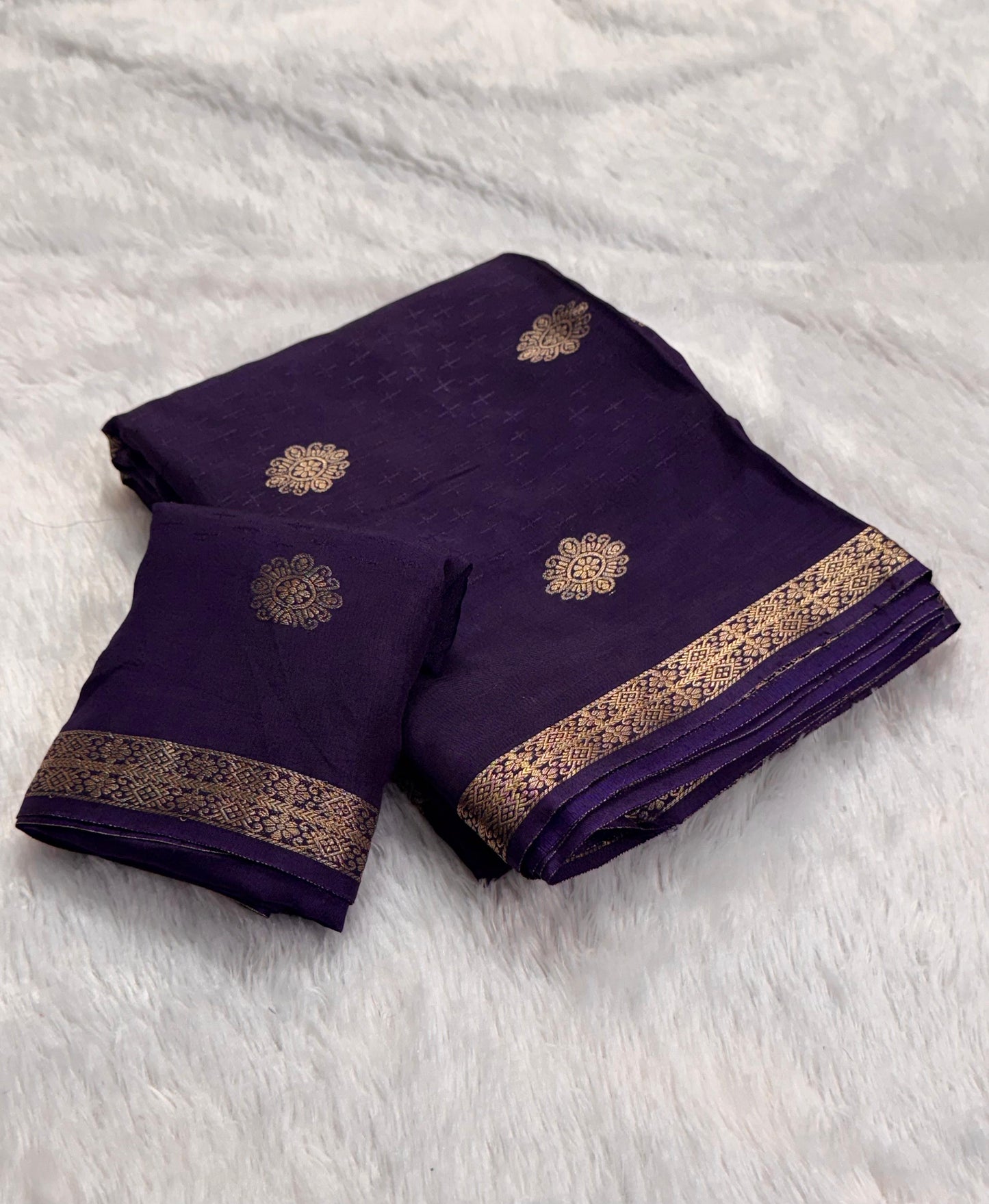Beautiful viscous russian silk saree with self design and small zari border - mandala design