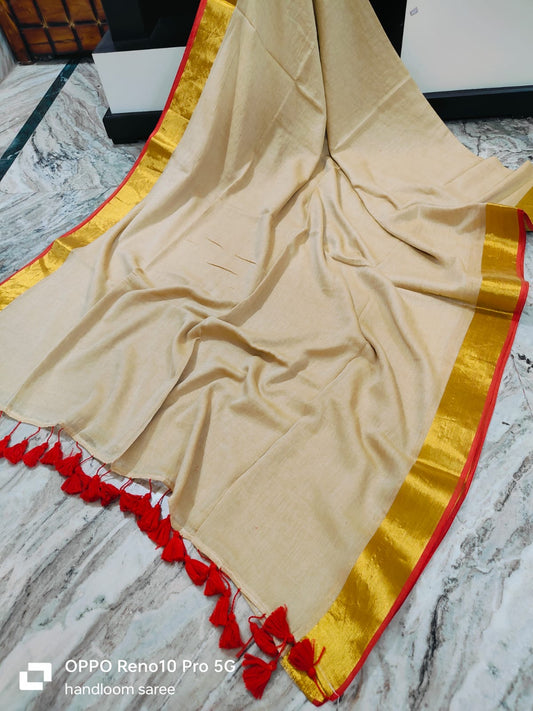 Soft Mul cotton Saree - Beige Red