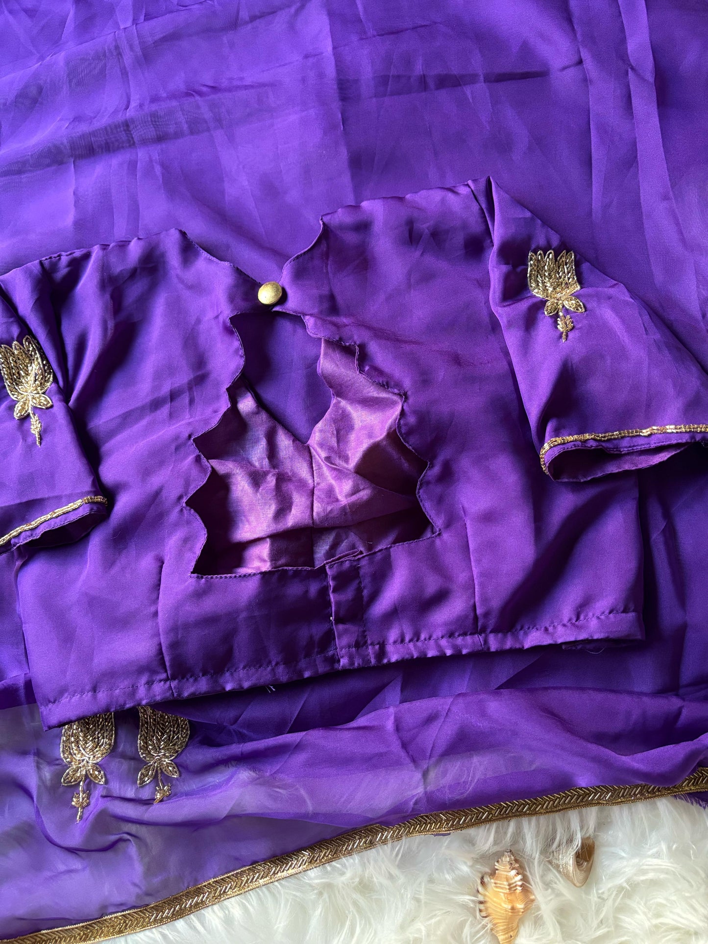 Mrunal Thakur inspired purple handwork organza saree