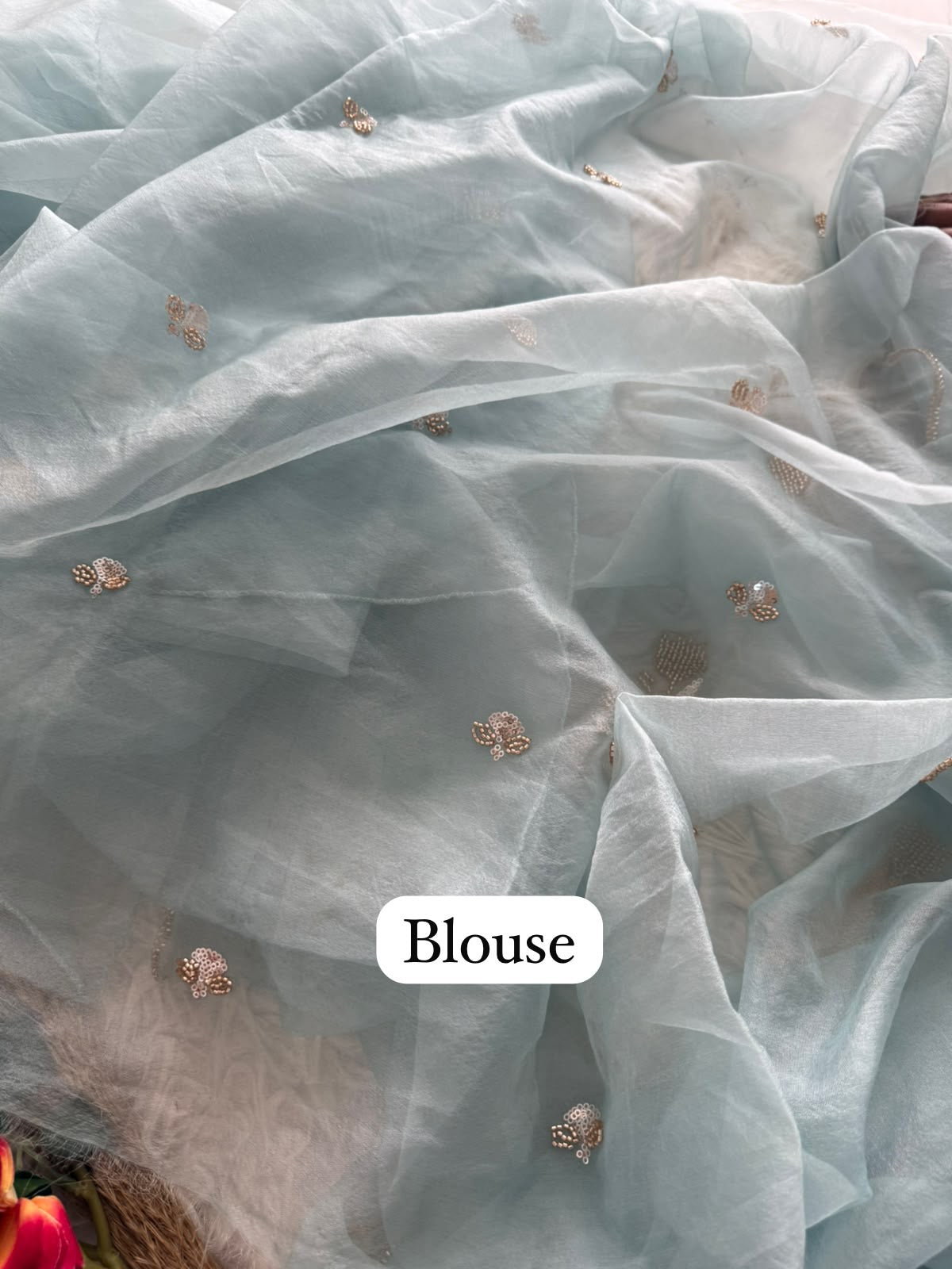 Premium semi tissue organza saree with beautiful cutdana work