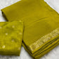 Beautiful viscous chinon saree with zari weaving border and viscous butta blouse