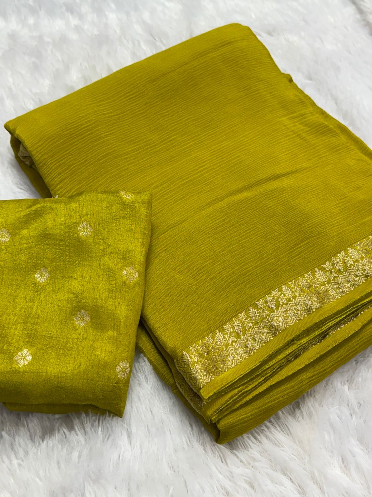 Beautiful viscous chinon saree with zari weaving border and viscous butta blouse