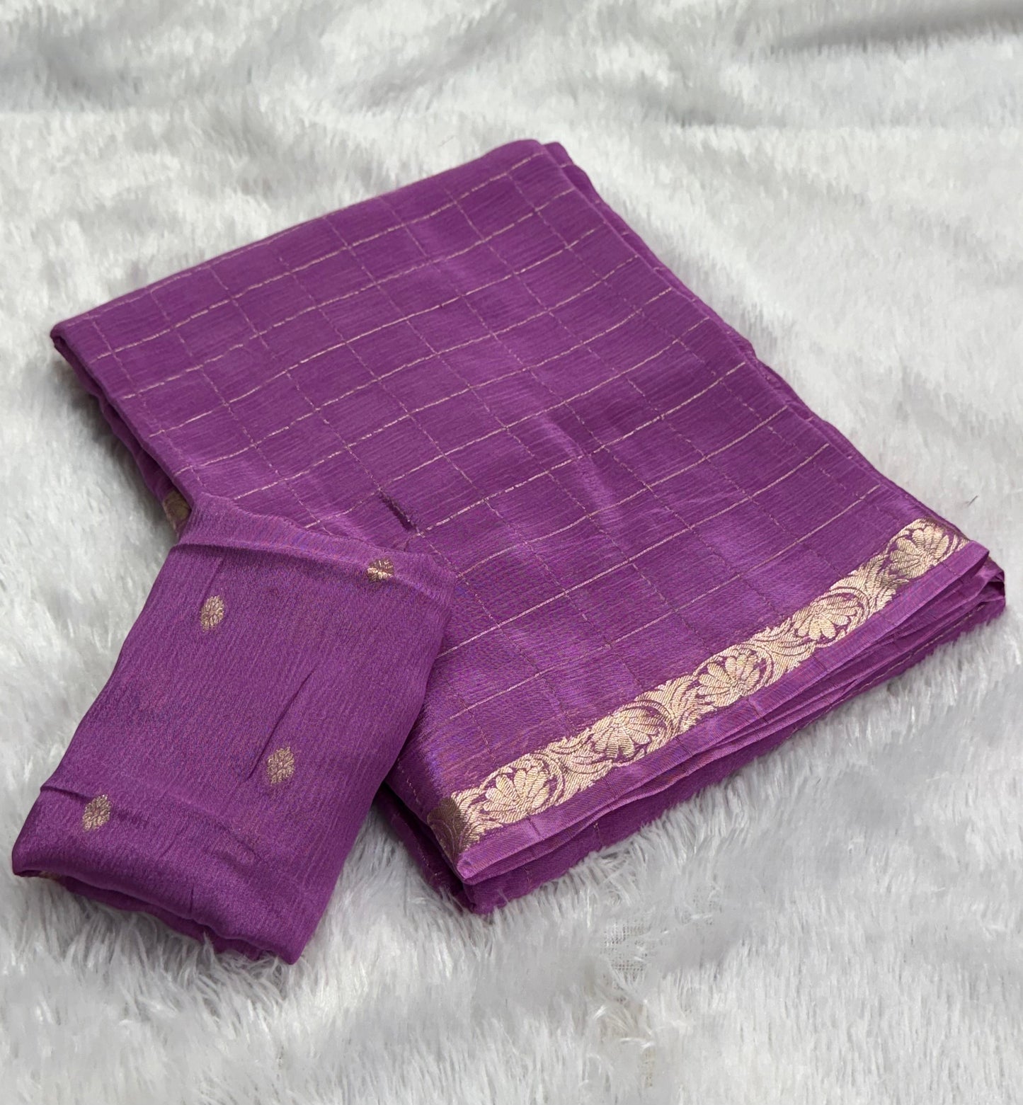 Soft Viscous chinon silk checks saree